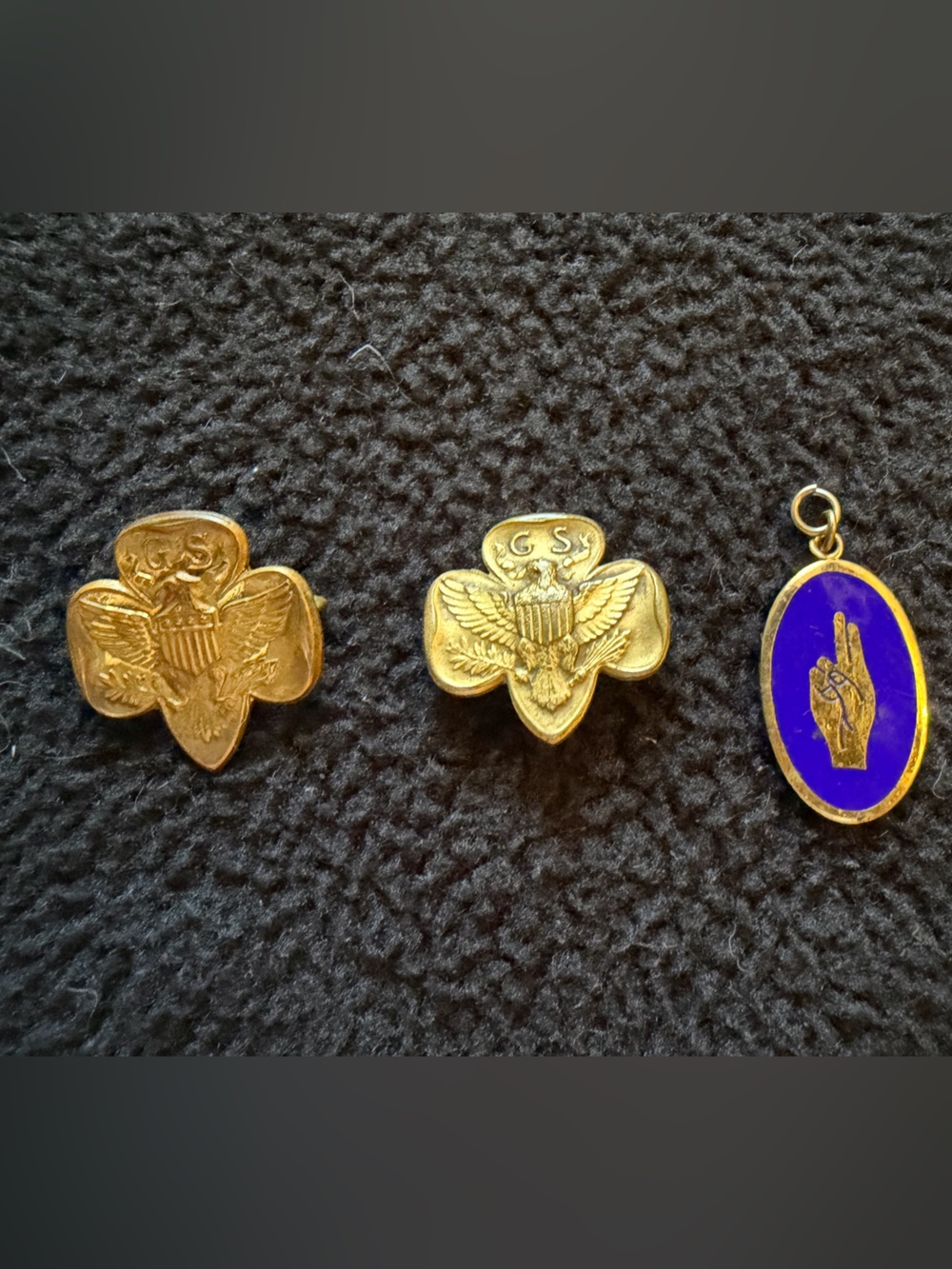Vintage Girl Scout Pins and Brownies Charm, Set of 3